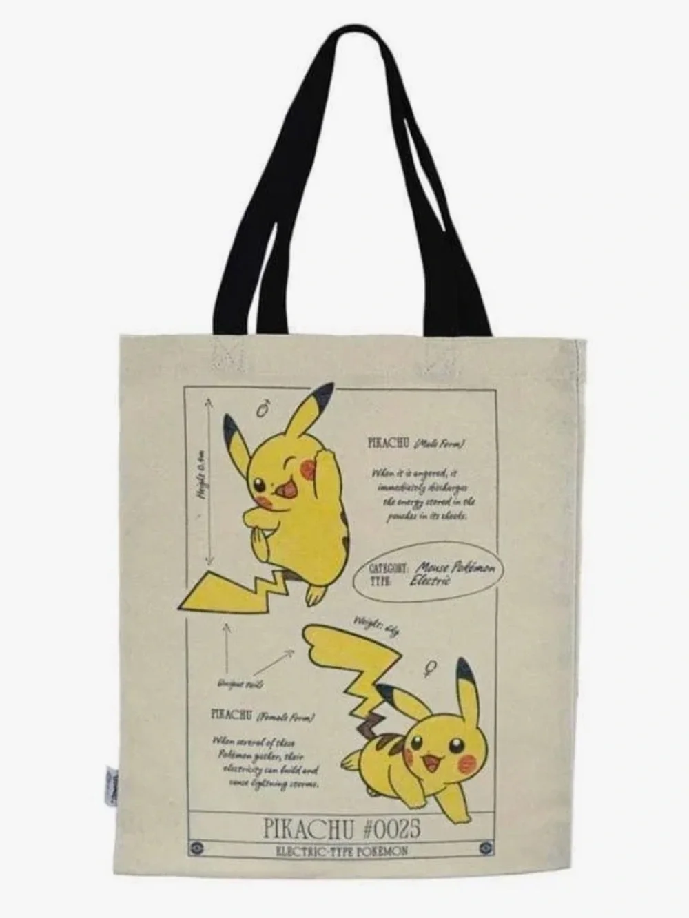 Pokemon Beige Canvas Pikachu Graphic Tote with Black Straps - Picture 1 of 10
